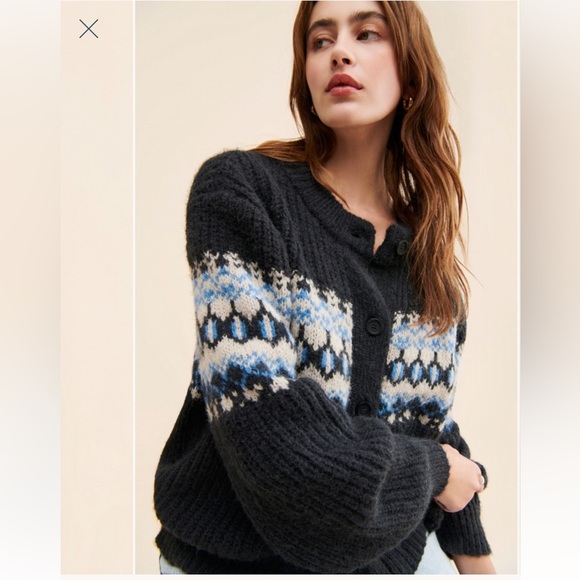 Moon River fair aisle chunky knit soft cardigan sweater size M Anthropologie - Picture 7 of 8